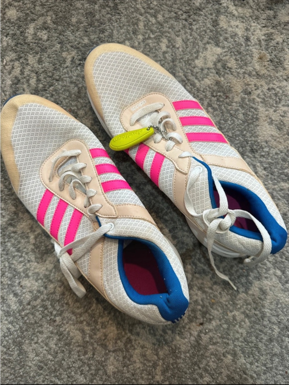 adidas Women White Sneakers with Pink Stripes and Blue Collar